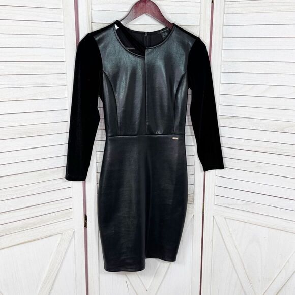 Armani Exchange Faux Leather Velvet Cutout Bodycon Sheath Dress Black XS - Picture 9 of 15